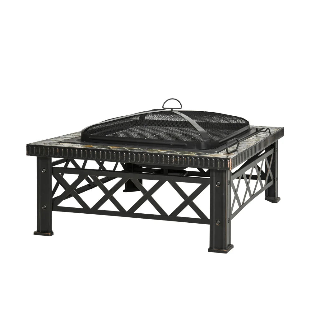 3-in-1 Haardkam - Vuurschaal – Buitenhaard – BBQ – Vuurkorf – Grillrooster – Stalen Constructie – Hitzebestendig - 76x76x47 cm