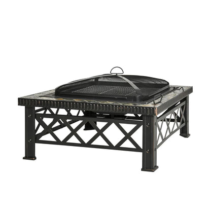 3-in-1 Haardkam - Vuurschaal – Buitenhaard – BBQ – Vuurkorf – Grillrooster – Stalen Constructie – Hitzebestendig - 76x76x47 cm