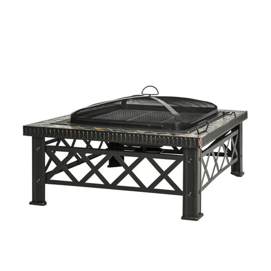 3-in-1 Haardkam - Vuurschaal – Buitenhaard – BBQ – Vuurkorf – Grillrooster – Stalen Constructie – Hitzebestendig - 76x76x47 cm