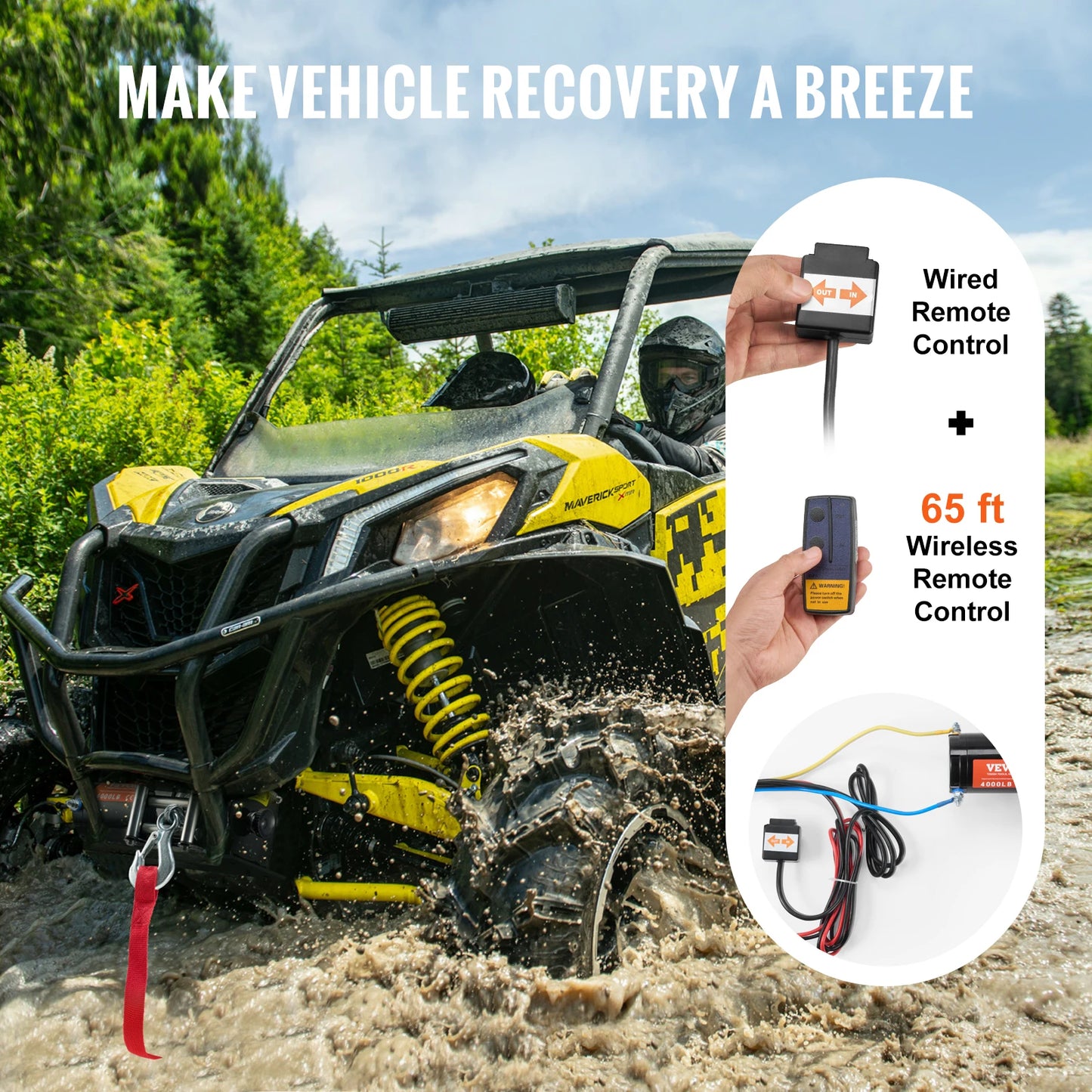Elektrische Lier - Takel - Winch - Trekkracht van 4000lbs – Stalen Kabel – Draadloze & Bedrade Bediening – Waterdicht – Geschikt voor ATV, UTV & Off-Road Voertuigen