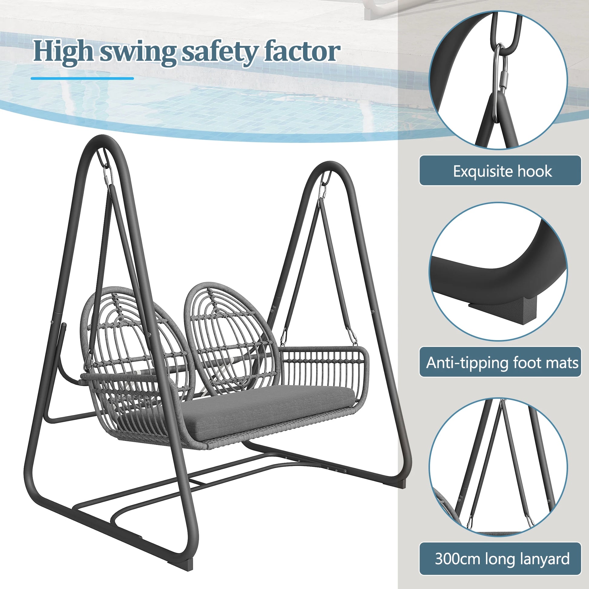Tweepersoons Schommelstoel – Outdoor Schommel – Dubbele Schommel – Tuin Schommel – Polyester – Metalen Frame – Afneembare Kussens - QUORE