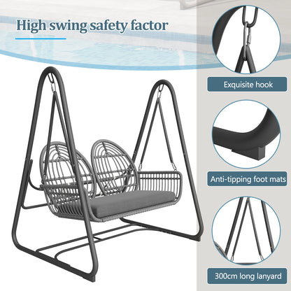 Tweepersoons Schommelstoel – Outdoor Schommel – Dubbele Schommel – Tuin Schommel – Polyester – Metalen Frame – Afneembare Kussens - QUORE