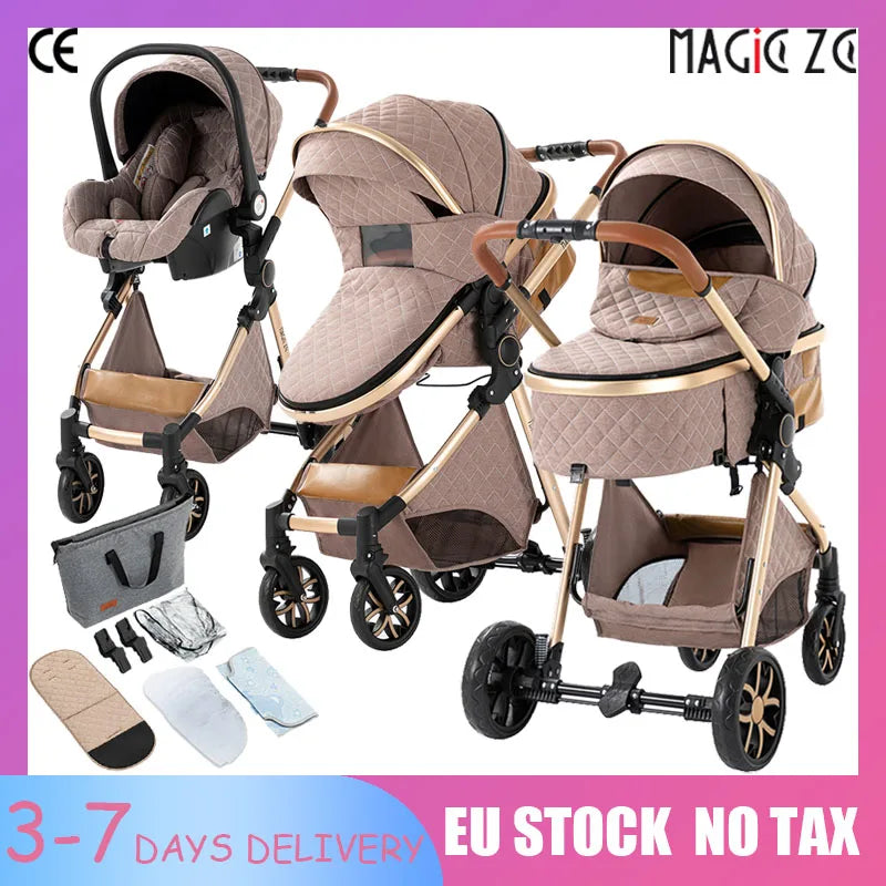 3-in-1 High Landscape Baby Stroller Travel System Bassinet Car Seat Lightweight Frame with One-Hand Folding Feature Baby Items - QUORE