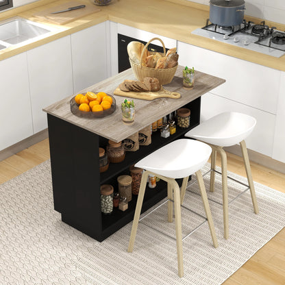 Keuken Zijtafel – Extra Werkruimte – Keukentafel – Opbergmeubel – Praktische Zijtafel – Push-To-Open Deuren - 105 x 60 x 82 cm - Zwart en Eiken - QUORE