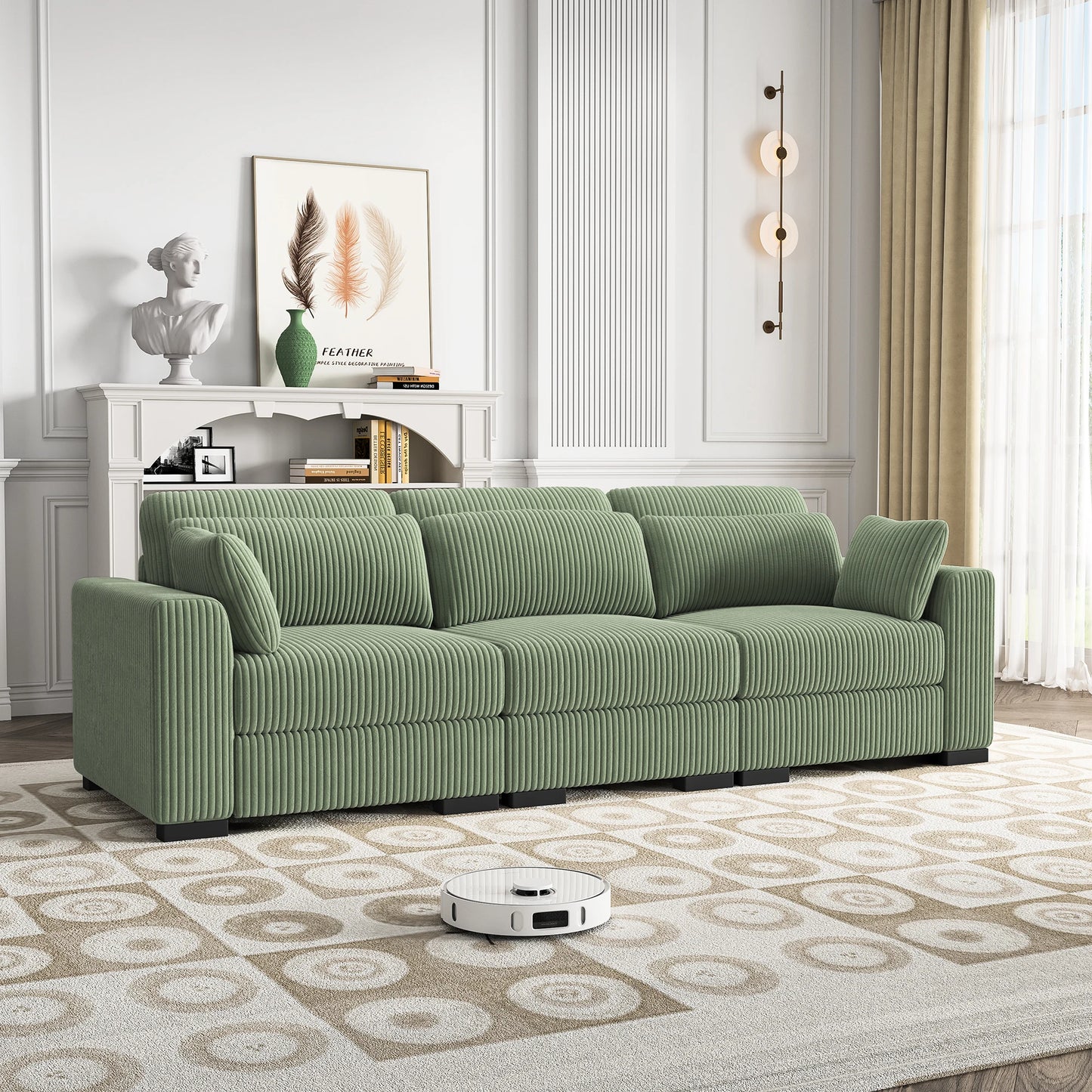 Groene Velours Modular Bank – Modulaire Bank – Lounge Bank – Zithoek Bank – Woonsalon – Zacht Velours Materiaal – Inclusief Voetenbank