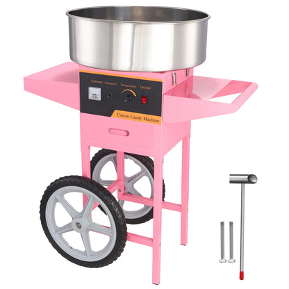 Suikerspinmachine Elektrisch - Suikerspinmachines - Mini Suikerspin - Suikerspinmaker - 1000W - RVS Kom - Instelbare Temperatuur - Incl. Schep en Lade - Voor Feestjes - Kermis - en Verjaardagen - Roze - met Kar