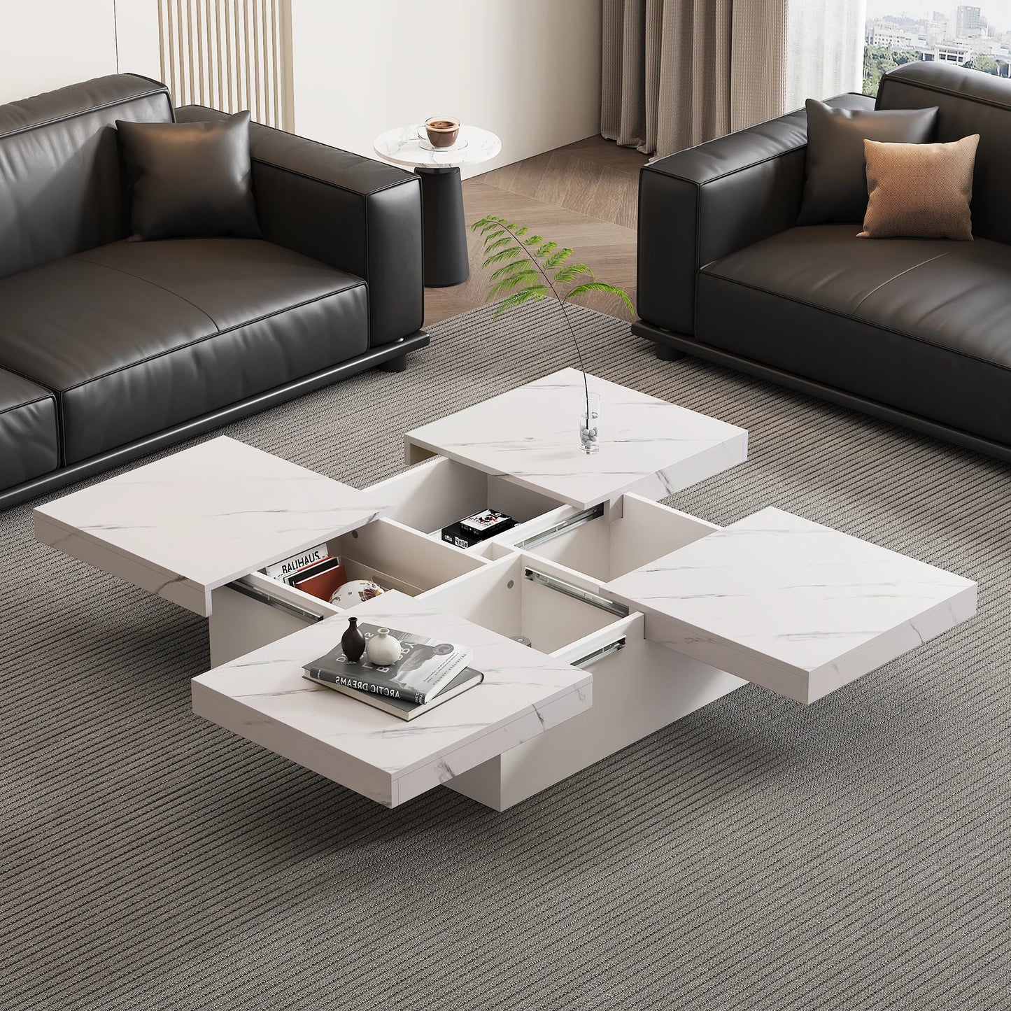 Salontafels - Bijzettafel - Kleine Tafel - Tafel - Woonkamer - 90 cm x 90 cm x 25 cm - Wit