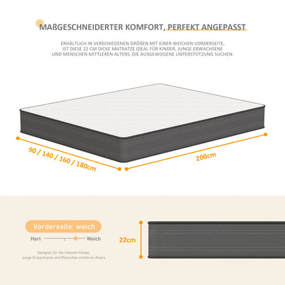 Pocket spring core mattress 22 cm - 7 zone mattress with comfort foam and stable support H4 - QUORE