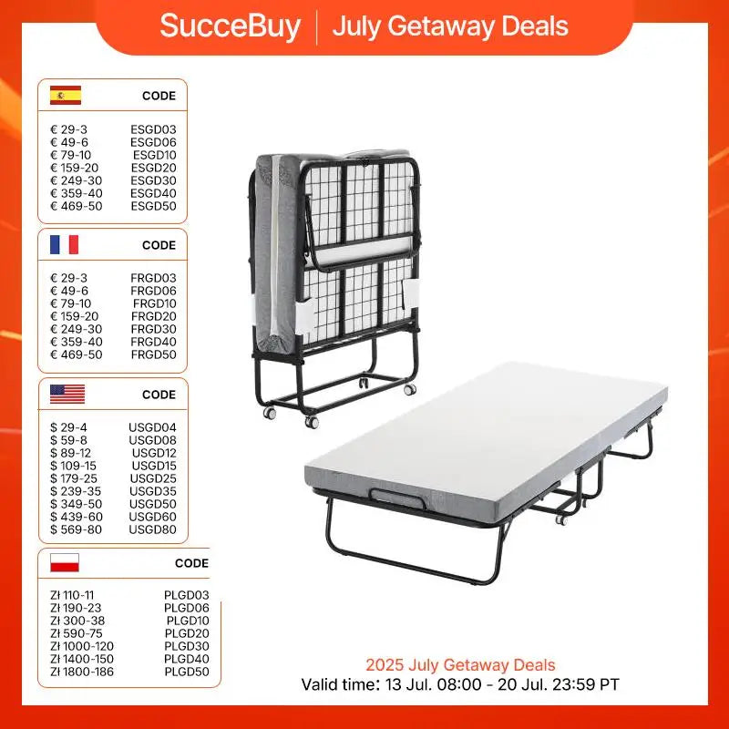 SucceBuy Rollaway Bed 38 in x 75 in Folding Bed with 4 in Memory Foam Mattress Portable Twin Size Roll Away Bed for Adults Guest