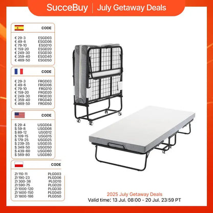 SucceBuy Rollaway Bed 38 in x 75 in Folding Bed with 4 in Memory Foam Mattress Portable Twin Size Roll Away Bed for Adults Guest