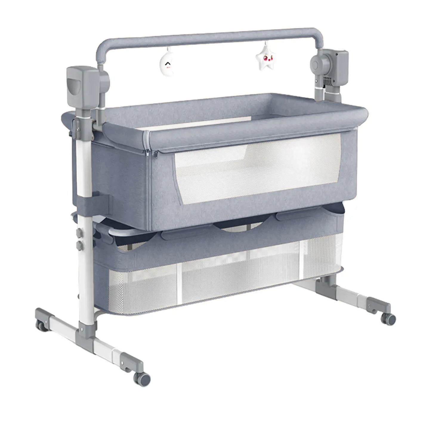 Elektrisch Babybed - Babybedje - Wieg - Babybed - Ledikant - Verstelbare Hoogte - met Muskietennet - Schommelbed - Multifunctioneel - Binnen & Buiten - Met Afstandsbediening - Bluetooth - Midden Grijs