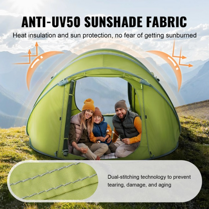 Campingtent - Opvouwbar Campingtent - Pop-Up Tent voor 4 personen - Familietent - Koepeltent - Draagbare - Ultralicht - Waterdicht - voor Buiten - Wandelen - Bergbeklimmen - 280 x 202 x 131 cm - Groen