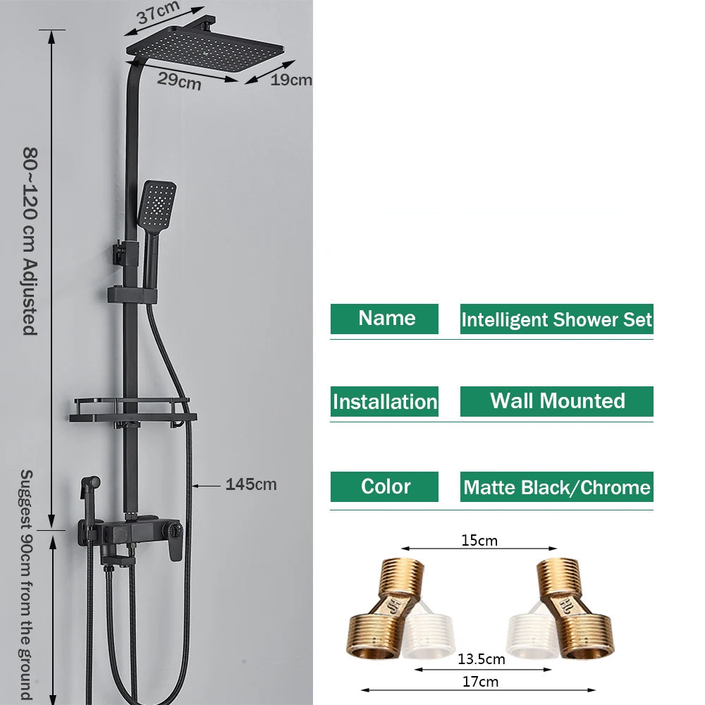 Douchekraan - Douchepaneel - Douche - Regendouches - 4-Wegs Regendouchesysteem met Plank en Bidetfunctie - Chroom Digitale Display Thermostatische