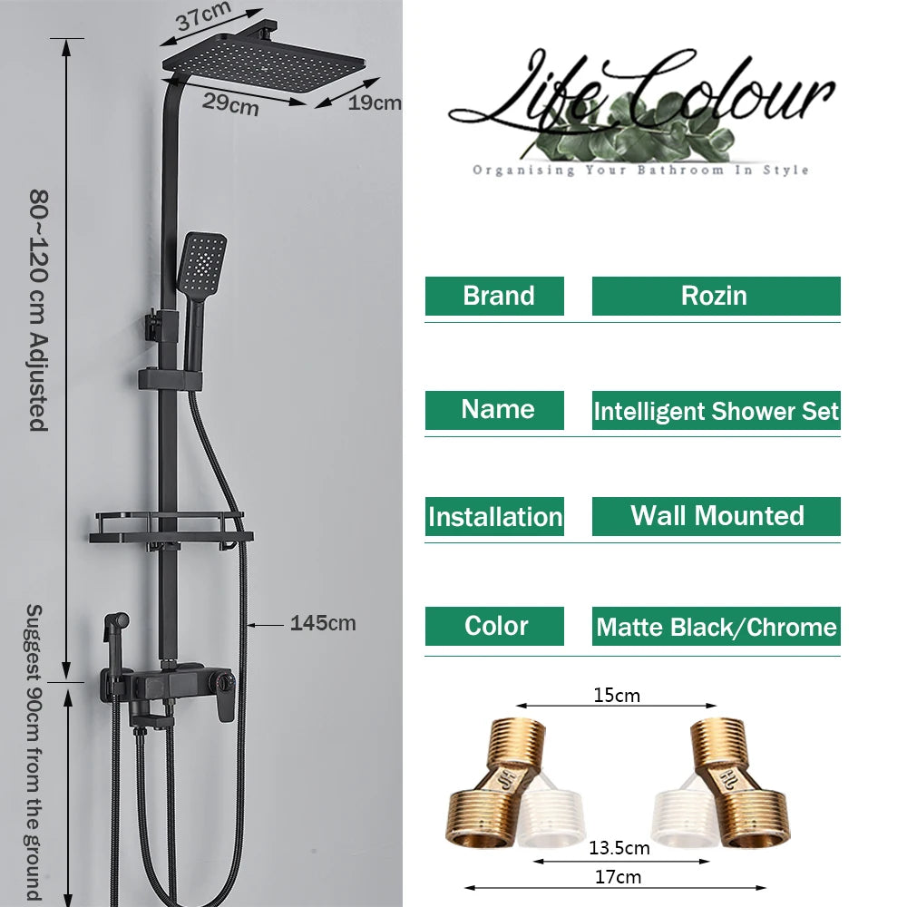Douchekraan - Douchepaneel - Douche - Regendouches - 4-Wegs Regendoucheset met Display, Bidet & Plank - Digitale Thermostatische - Zwart