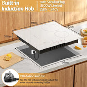Induction Hob - Induction Hob - Induction Cook Top - Induction Cooker - Electric Burner - 4 Zones with Plug - 59CM - 3500W - White Ceramic Glass - Combination Zones - Slide Controls - 9 Power Levels