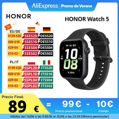Global Version HONOR Watch 5 Smartwatch Precise GPS Tracking Quick Health Scan 1.85-inch Large Display GPS Supported IP68