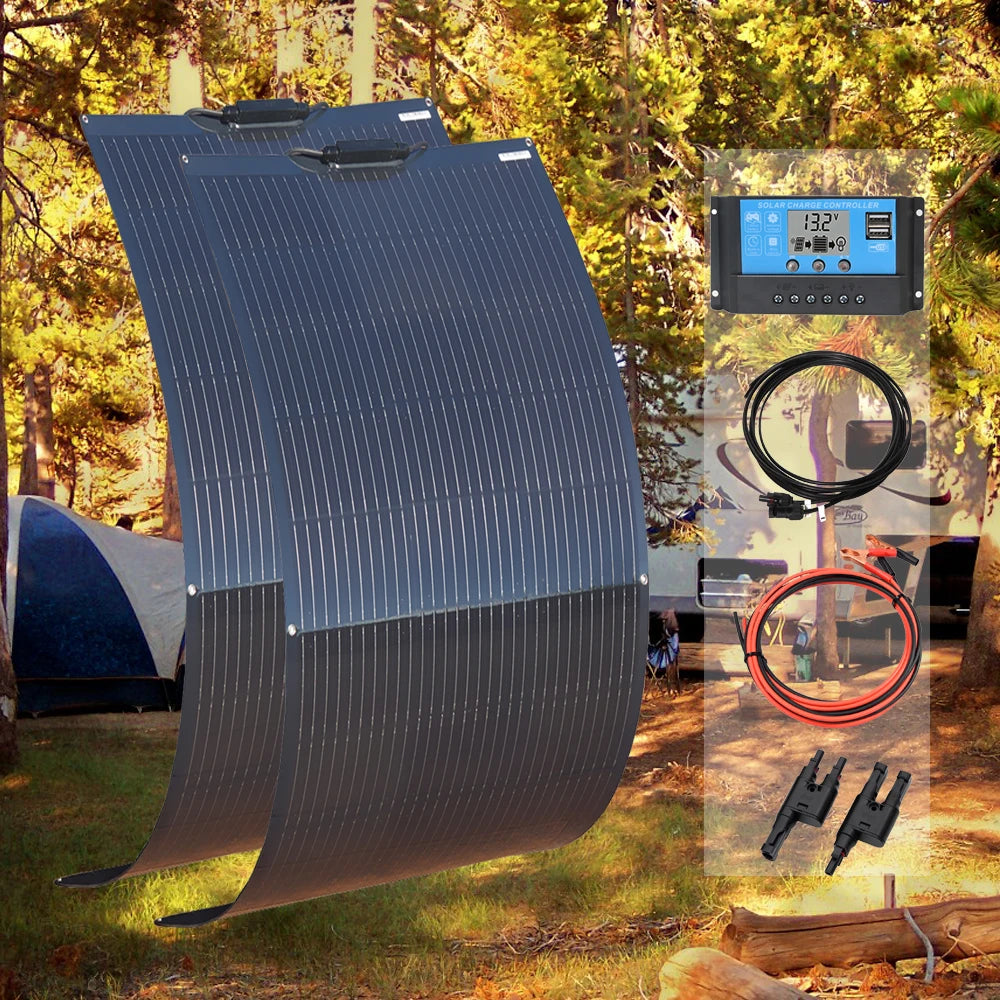 Zonnepaneel - Zonnepanelen - Zonne-energie - 12V Module Fotovoltaïsche Cel Module - Zonne-kit - Flexibel - Monocrystalline Silicon - 300W - 2 Stuks - Waterdicht - voor Boot - Camper - Caravan - RV - Tuin