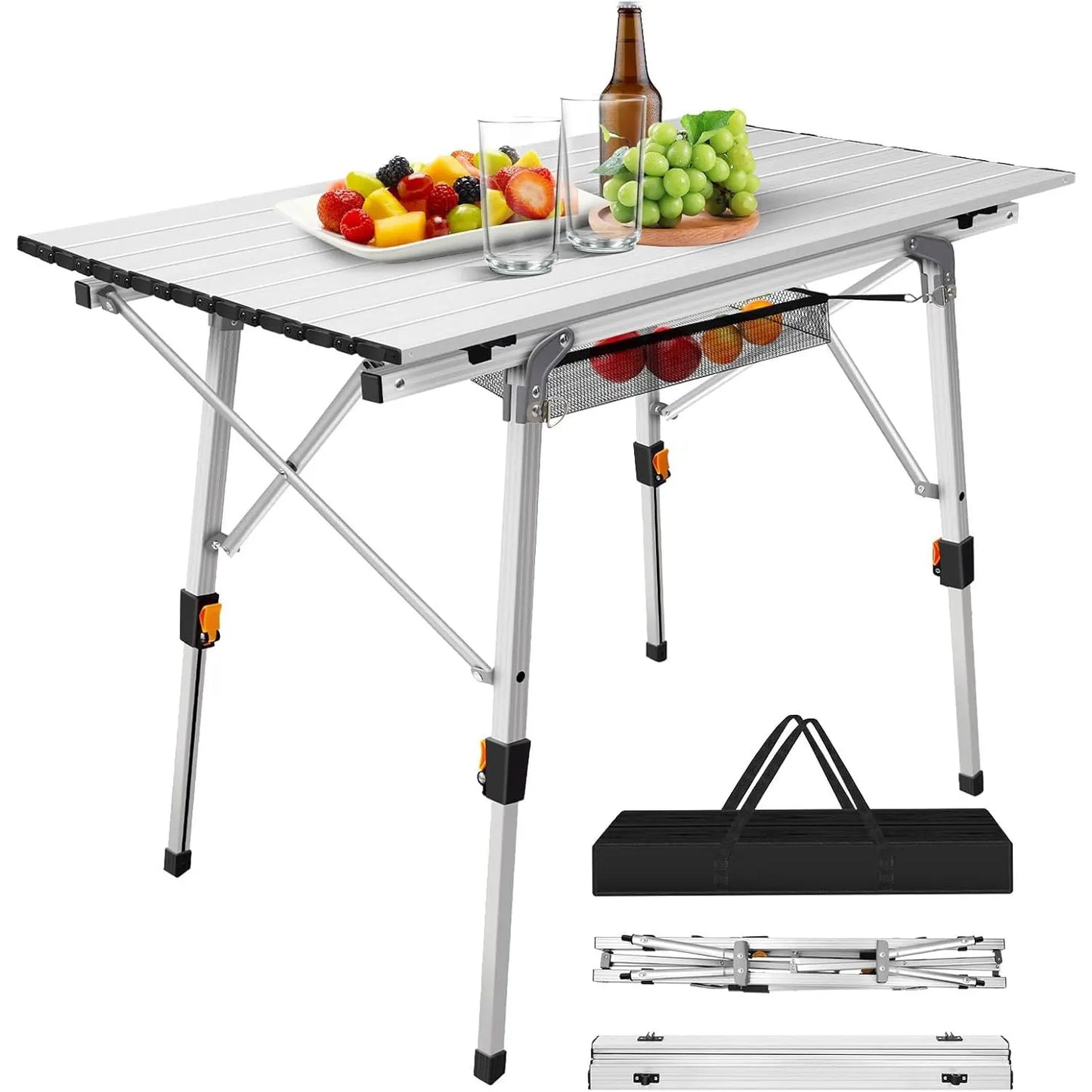 Campingtafel - Opvouwbaar - Picknick - Draagbare - Vouwtafel Buiten - Inklapbare - Aluminium - met Opbergrek - Stalen Frame - Lichtgewicht - Weerbestendig - Tuin - Balkon - 90x53 cm - Wit