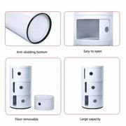 Moderne Ronde Opbergkast – 3 Lagen – Compact Nachtkastje – ABS Kunststof – Stijlvolle Bijzettafel met Schuifdeuren – Woonkamer, Slaapkamer &amp; Badkamer – Wit