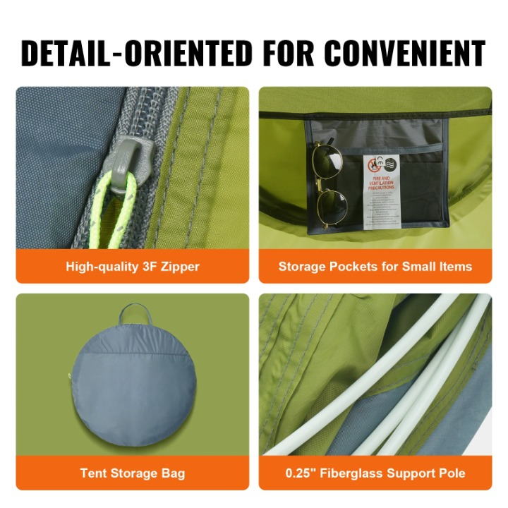 Campingtent - Opvouwbar Campingtent - Pop-Up Tent voor 4 personen - Familietent - Koepeltent - Draagbare - Ultralicht - Waterdicht - voor Buiten - Wandelen - Bergbeklimmen - 280 x 202 x 131 cm - Groen