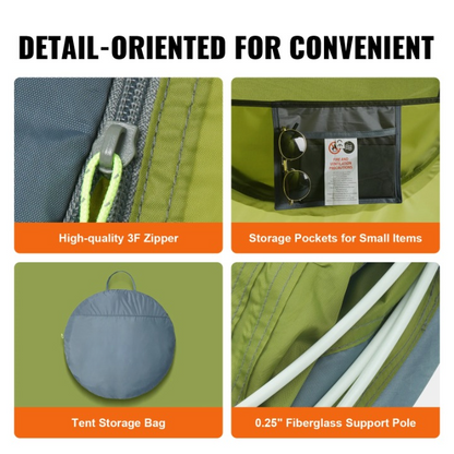 Campingtent - Opvouwbar Campingtent - Pop-Up Tent voor 4 personen - Familietent - Koepeltent - Draagbare - Ultralicht - Waterdicht - voor Buiten - Wandelen - Bergbeklimmen - 280 x 202 x 131 cm - Groen