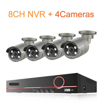 8-kanaals beveiligingssysteem – bewakingscamera set – CCTV camerasysteem – surveillance pakket – POE IP camera kit – 4MP full color nachtzicht – AI gezichts- en bewegingsdetectie