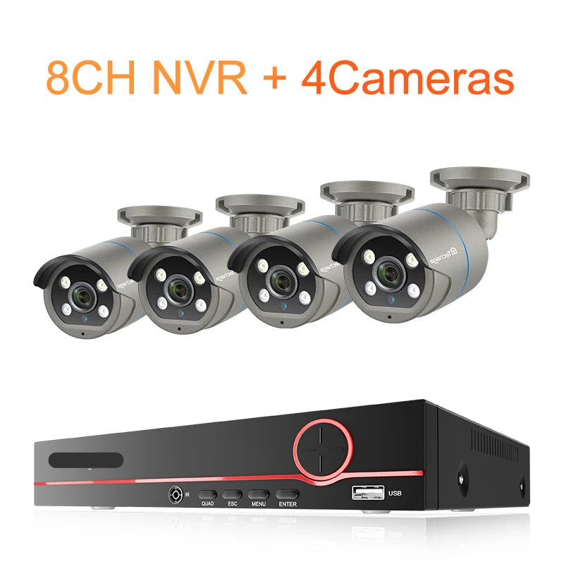 Beveiligingscamera Set – Bewakingscamera – CCTV Systeem – POE Camera – Surveillance Kit – 8 Kanaals NVR met 4 Outdoor 4MP Camera’s – AI Gezichtsdetectie – Full Color Nachtzicht - QUORE
