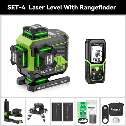 Huepar 4D 16 Lines Cross Line Laser Level Z04CG LCD Screen Bluetooth & Remote Control Osram Green Beam With 2x Li-ion Batteries