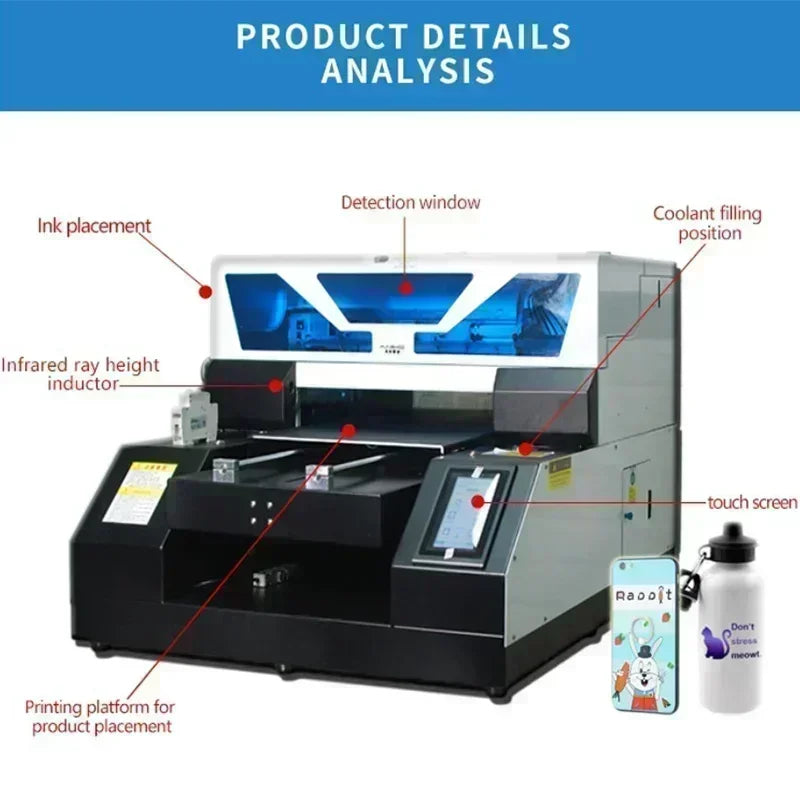 A3 UV19 Flatbed Printer – UV Printer – Flatbed Printer – Direct Printer – Multifunctionele Printer – 2880x1440 DPI – Infrarood Hoogtebepaling - Zachte Inkt