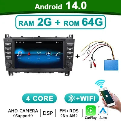 8-inch Car Multimedia Speler – Auto Radio – 2DIN Navigatie Systeem – Touchscreen Media Speler – Android 14 Besturingssysteem – Draadloze CarPlay – Bluetooth Connectivity