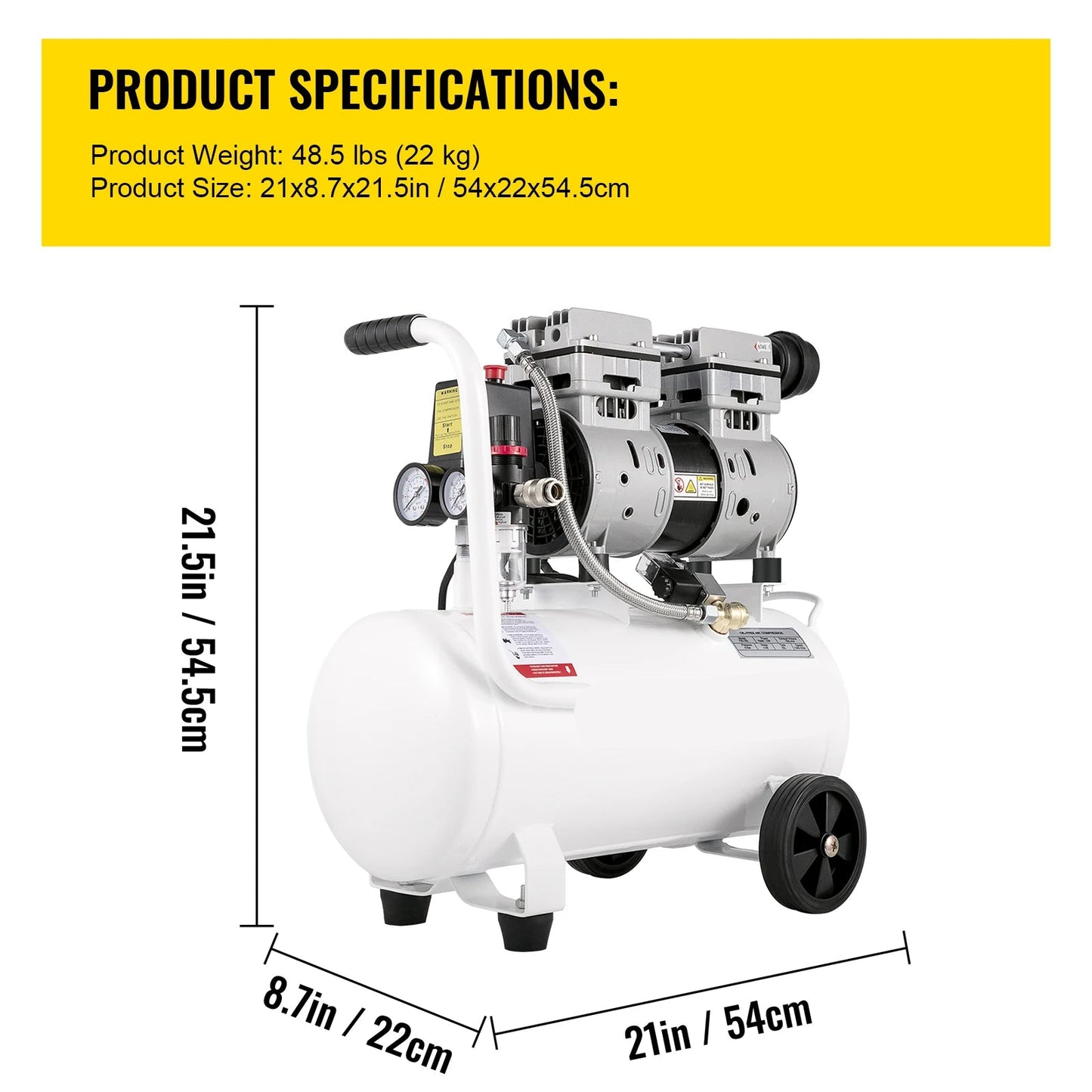 Airpress compressor - Luchtcompressor - Compressor - Stille Compressor - 25L - 1 PK - 750W - Olievrije Compressor met Stalen Tank - Ultra Stil - Draagbare - voor Werkplaats en Thuisgebruik