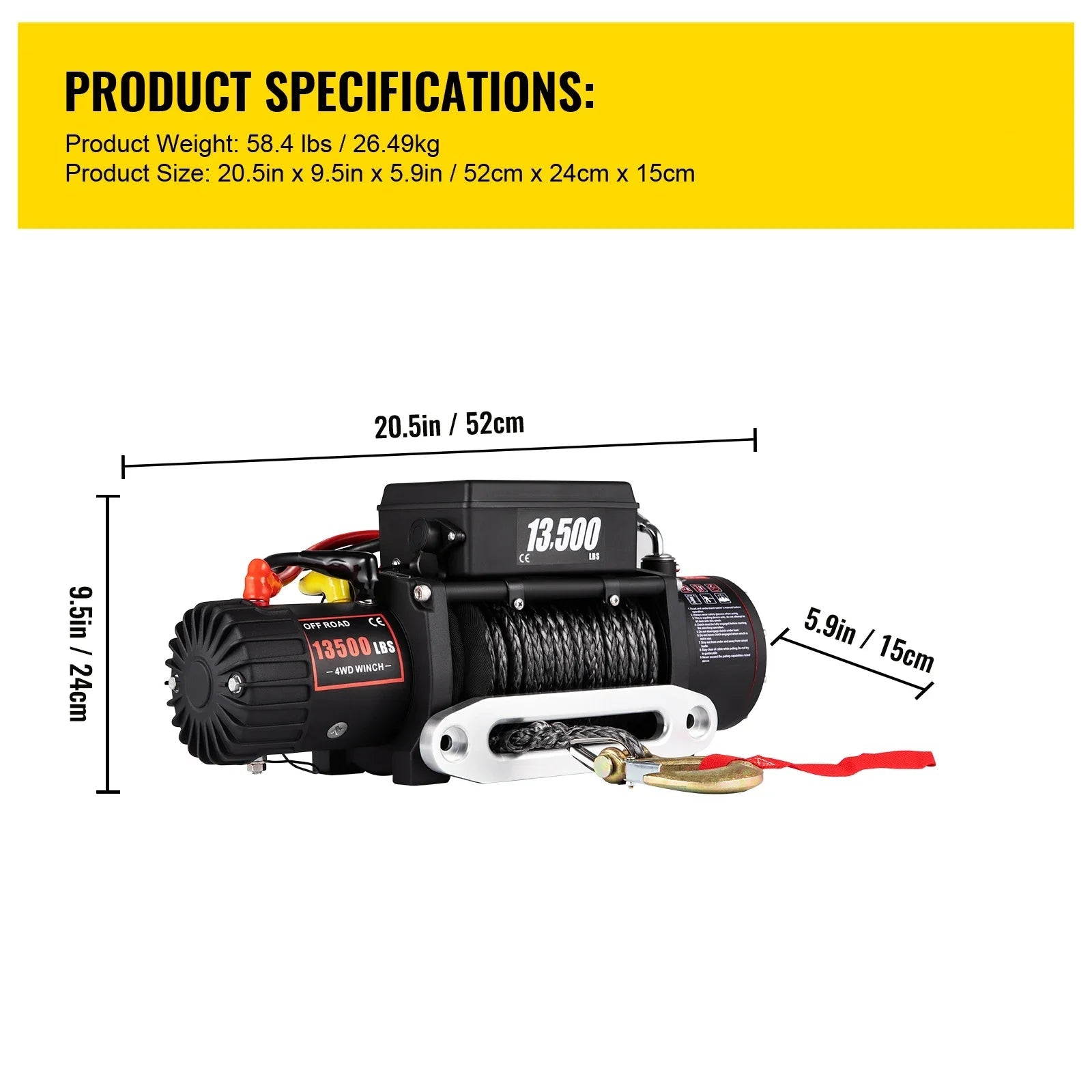 Trekkracht Lier – Werk Lier – Elektrische Lier – Offroad Lier – 6.123 Kg Trekkracht – 24 Meter Synthetische Kabel - QUORE