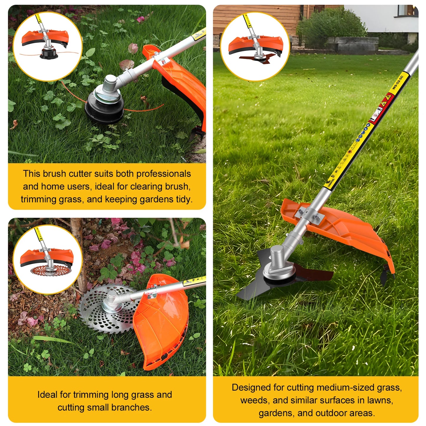 5-In-1 Gas Bosmaaier - Heggenschaar - Onkruidvreter Snaar Trimmer - Kantenstok - Kettingzaag - Snoerloos - voor Tuin - Buiten - Gazon - Achtertuin - 52 cc - 1.2L Brandstoftankcapaciteit - 2500W - 7000 RPM -  Oranje