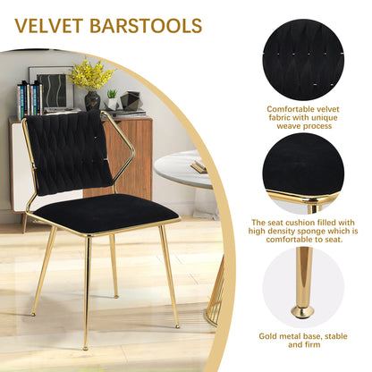 Eetkamerstoelen – Set van 2 - Velvet Stoelen – Design Stoelen – Comfortabele Stoelen – Ergonomisch Ontwerp – Metalen Poot – Goudkleurig - 44 x 43 x 77.5 cm - Zwart - QUORE