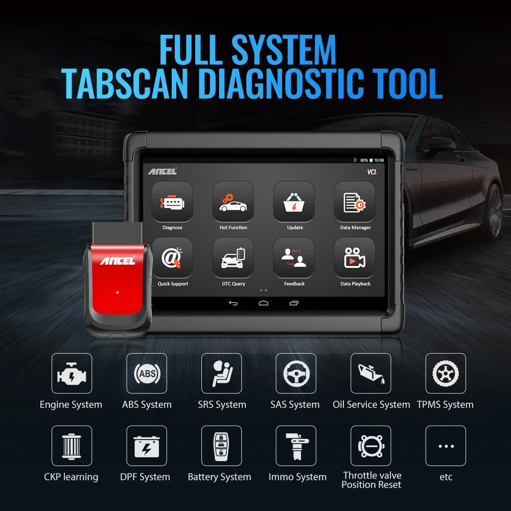 OBD Scanner - OBD2 - Auto Scanner - Auto uitlezen - Diagnose Apparatuur voor Auto's - OBD2 Diagnosetool - 10 inch Android Tablet Scanner - Volledig Systeem - ABS - SRS - Olie - EPB - BMS - TPMS - IMMO - Bluetooth - EU Plug - QUORE