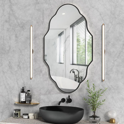 Wandspiegel – Onregelmatige Spiegel – Asymmetrische Spiegel – Decoratieve Spiegel – Badkamerspiegel – Zwart Metalen Frame – 116 x 66 cm – Vervormingsvrije Reflectie