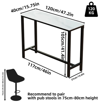 Marmeren Keukentafel – Bar Tafel – Hoge Tafel – Ontbijttafel – Eettafel – Wit Natuursteen – 120 cm Lang – Kras- en Hittebestendig
