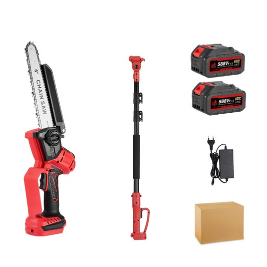 2-in-1 Telescopische Kettingzaag - Mini Kettingzaag - Accu Kettingzaag - Borstelloze Motor - met 2 x 18V Batterij - EU-oplader - 4900W - 8inch Geleidingsplaat - 30cm Snijbreedte - Rood
