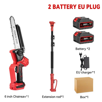 2-in-1 Telescopische Kettingzaag - Mini Kettingzaag - Accu Kettingzaag - Borstelloze Motor - met 2 x 18V Batterij - EU-oplader - 4900W - 8inch Geleidingsplaat - 30cm Snijbreedte - Rood