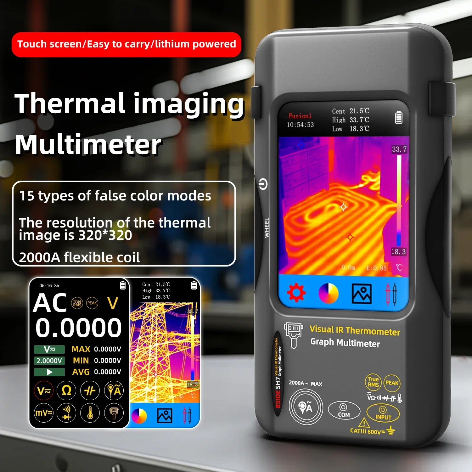 2-in-1 Thermische Camera – Digitale Multimeter – Warmtebeeldcamera – Elektrische Tester – Macro Lens – 320x320 Resolutie – 20000 Counts Nauwkeurig Meten - QUORE