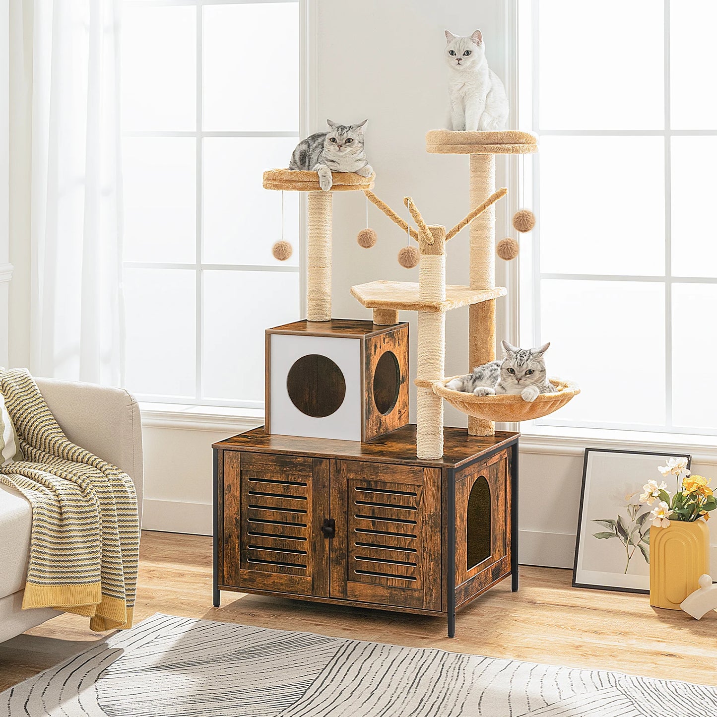 Kattenklimpaal – Kattenkrabpaal – Klimmeubel – Kattenmeubel – Rustplek – Houten Frame – Verstelbare Voeten
