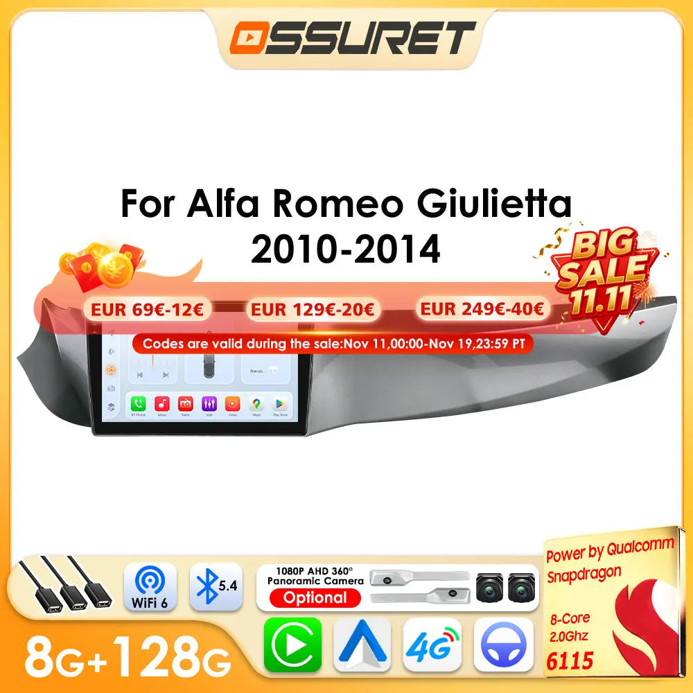 Android 14 Car Radio Player For Alfa Romeo Giulietta 2010 - 2014 Car multimedia Android Auto Carplay 6115 QS Autoradio stereo