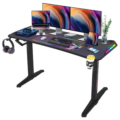 Groot laptopcomputerbureau - Gaming en Thuiskantoor - In Hoogte Verstelbaar - met Houder - 160CM - Rechthoekig Staand Bureau - Ergonomische Kantoorlifttafel - Zwart - QUORE