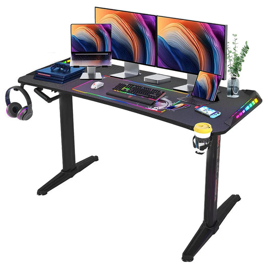 Groot laptopcomputerbureau - Gaming en Thuiskantoor - In Hoogte Verstelbaar - met Houder - 160CM - Rechthoekig Staand Bureau - Ergonomische Kantoorlifttafel - Zwart - QUORE