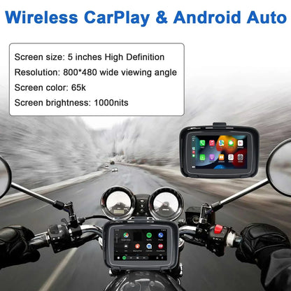 5 Inch Portable GPS Navigation Motorcycle Waterproof Carplay Display Motorcycle Wireless Android Auto IPX7 GPS Screen Apple