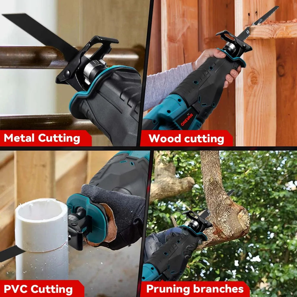 Reciprozaag - met Accu - Draadloze - Verstelbare Snelheid - 3000W - voor Hout - Metaal - Pijpen - Snijden - 18V - 10000 SPM - 2 Batterij
