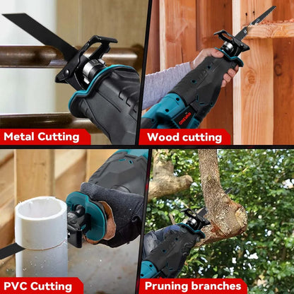 Reciprozaag - met Accu - Draadloze - Verstelbare Snelheid - 3000W - voor Hout - Metaal - Pijpen - Snijden - 18V - 10000 SPM - 2 Batterij
