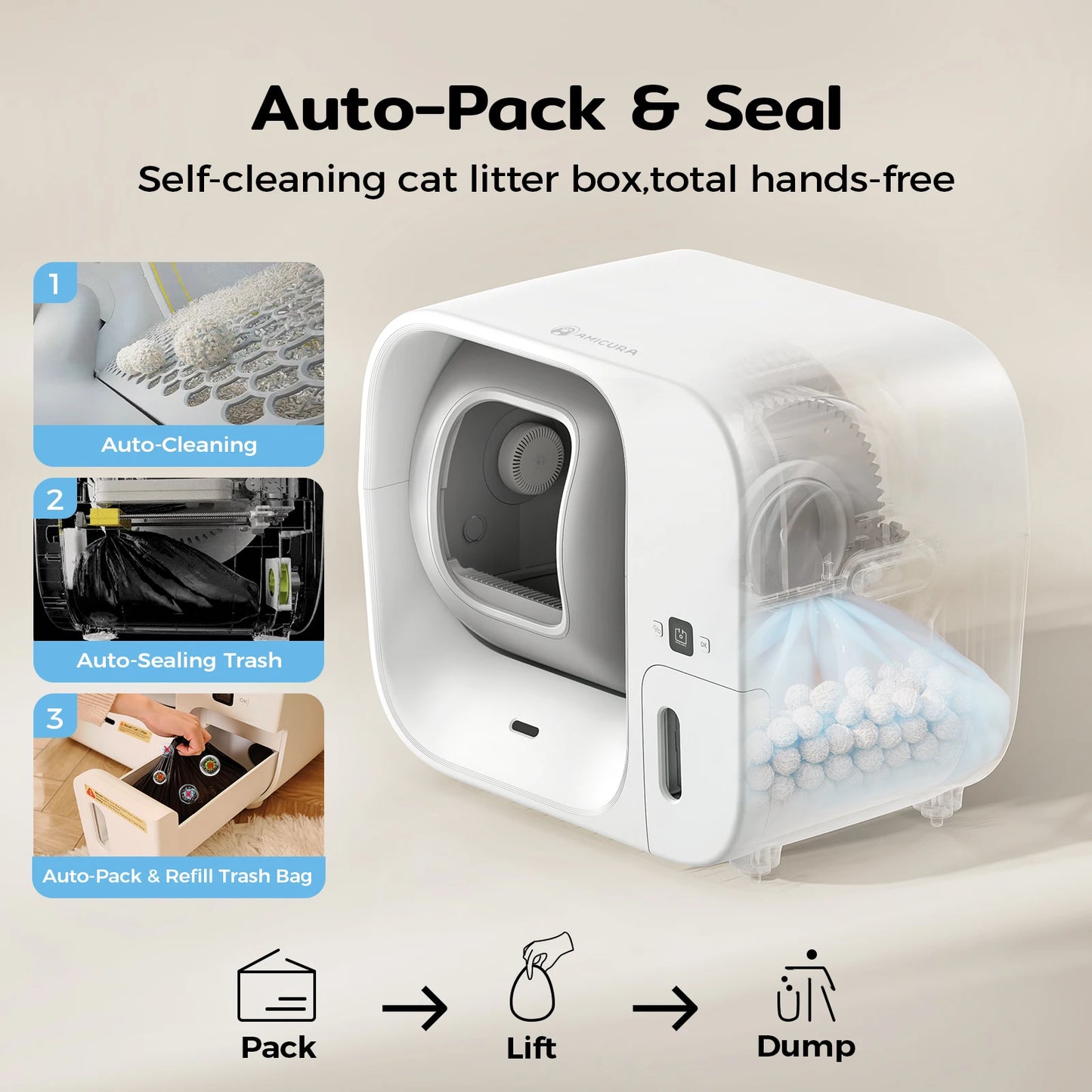 Automatische Kattenbak – Slimme Kattenbak – Zelfreinigende Bak – Geurneutraliserende Kattenbak – 60 Liter Inhoud – App Bediening