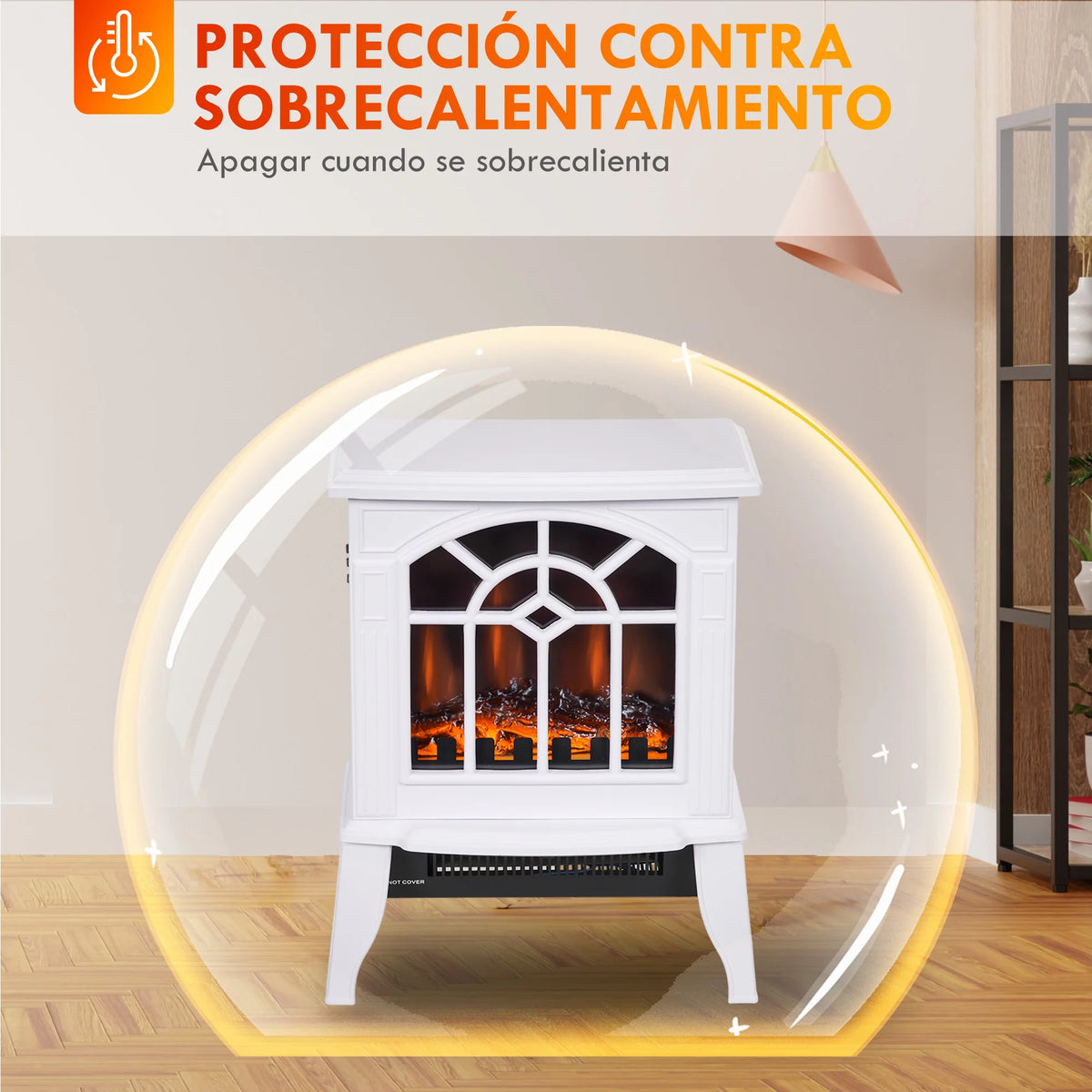 Homcom - Elektrische Haard - Haard - Decoratieve Vloerverwarmingskachel - Verplaatsbaar Decoratief Vlameffect - 36,5x24x46 cm - 1000/2000W - 60Hz - Wit - QUORE