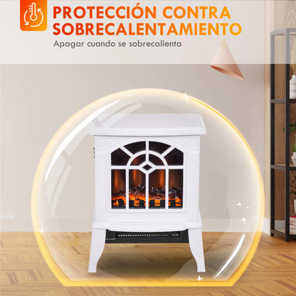 Homcom - Elektrische Haard - Haard - Decoratieve Vloerverwarmingskachel - Verplaatsbaar Decoratief Vlameffect - 36,5x24x46 cm - 1000/2000W - 60Hz - Wit - QUORE